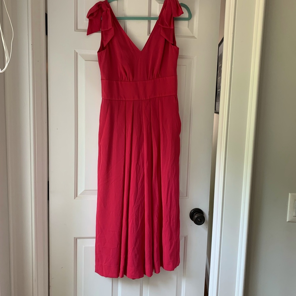 J. Crew Sleeveless V-Neck Ruffle Strap Red Jumpsuit